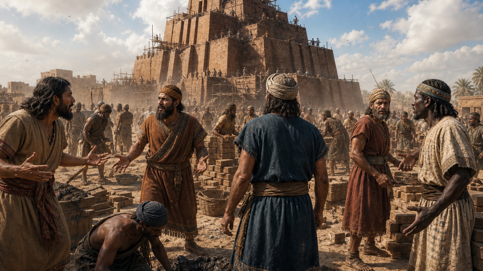 Builders confused at the unfinished Tower of Babel